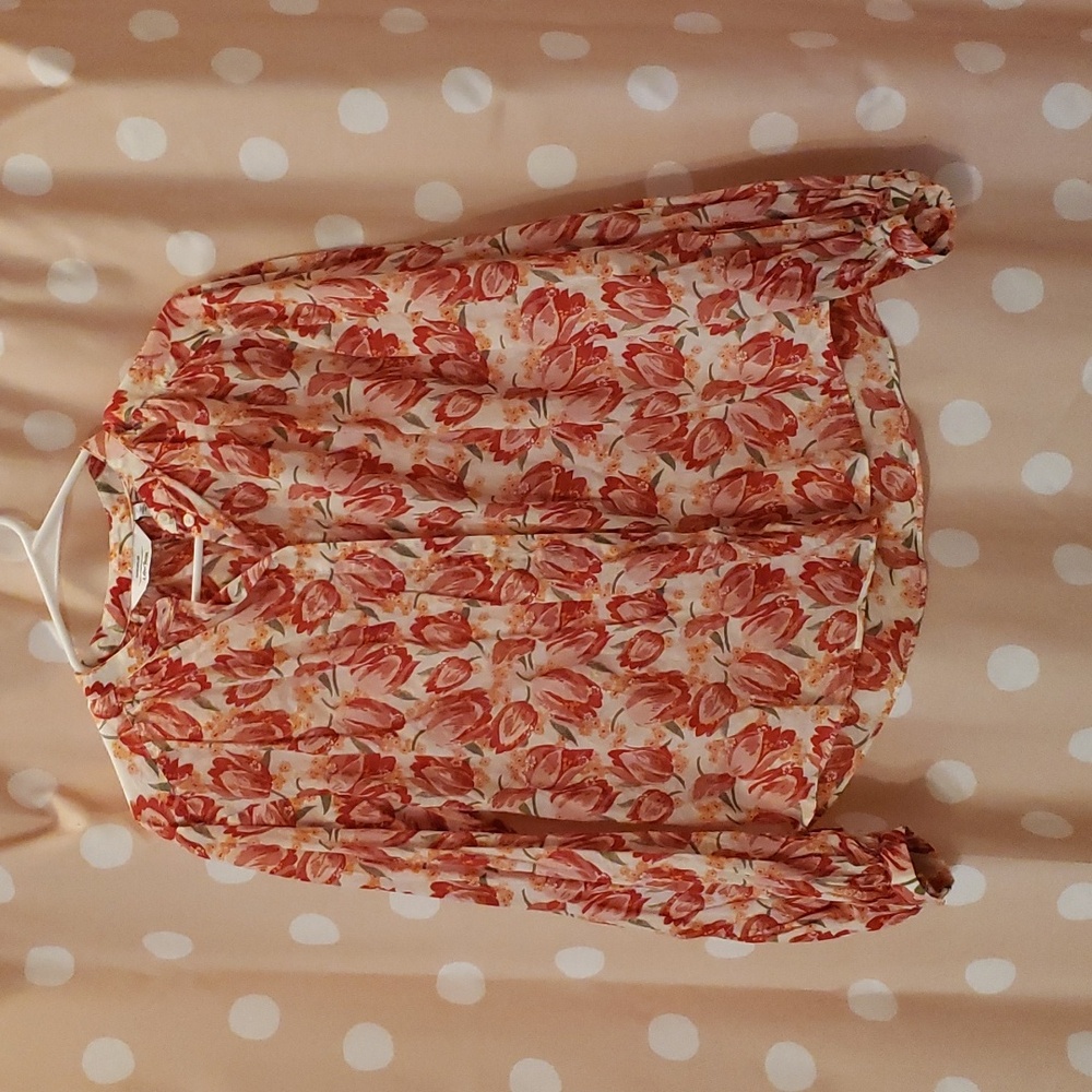 PARIS ATELIER & other stories Oversized Tulip🌷 Print Cotton Blouse Sz 2